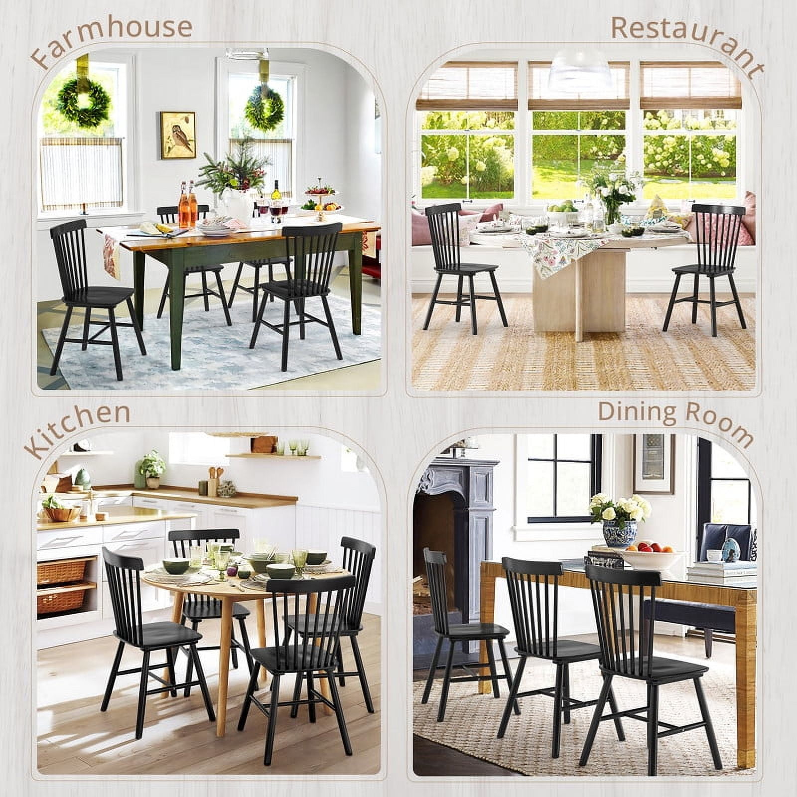 Dycanpo 18'' Tall Black Dining Chairs Set of 2 with Spindle Back,Natural for Kitchen and Living Room