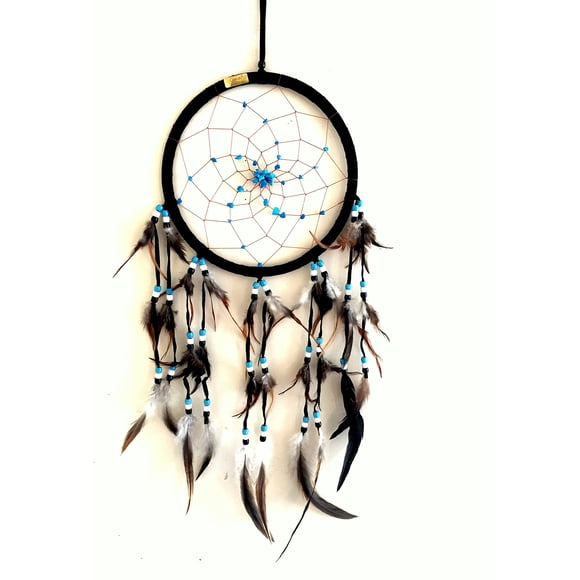 Attrape-rêves Attrape-rêves - Suède Noir avec Pierre TURQUOISE - Fait Main, Grande Taille - 28 Pouces de Long x 9 Pouces de Diamètre - Marque OMA (Noir)