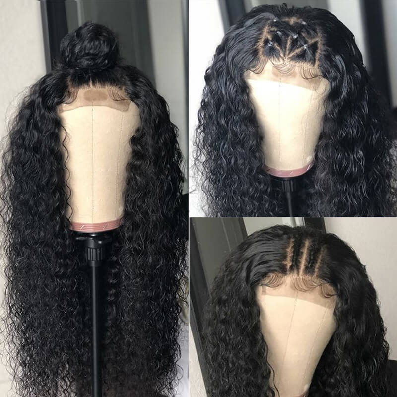Curly Lace Front Wig Human Hair Wigs for Black Women HD Lace Front Wigs Human Hair Pre Plucked 180% Density 4x4 Lace Closure Wigs Long Curly Wig Natural Black Color(20 Inch)