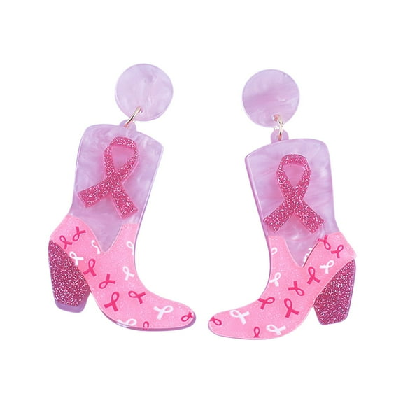 Pink Ribbon Cancer Awareness Earrings Drop Dangle Acrylic Jewelry Lightweight Statement Earrings for Women Survivor Support Gifts Christmas Holiday Party Fundraiser Events Bulk Pack