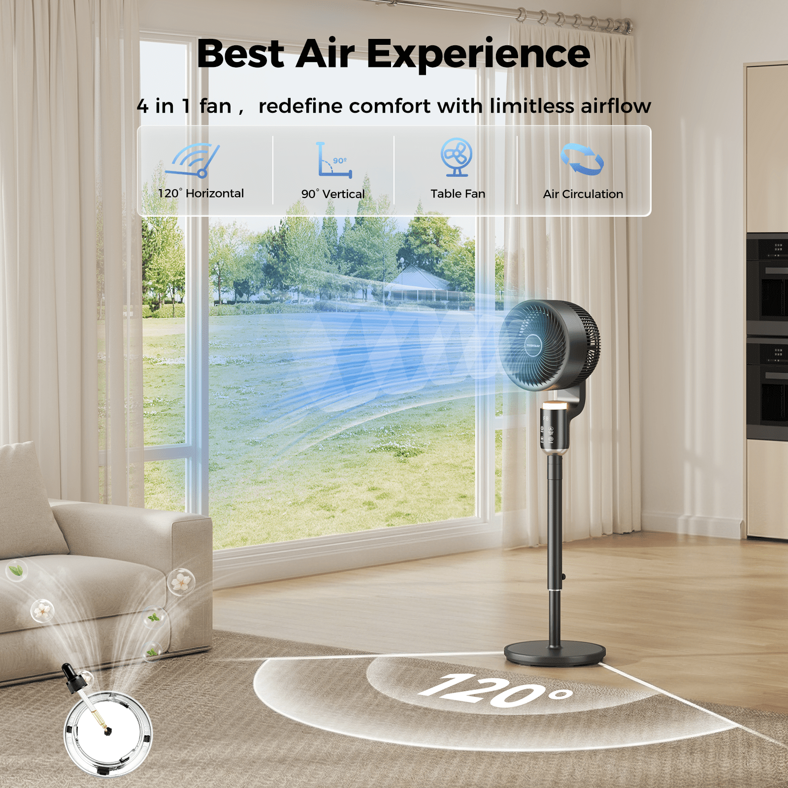 Pedestal Fan for Bedroom, Air Circulator Fans with Remote & RGB Light, 120° Horizontal + 90° Vertical Oscillating, 12 Speeds, 12H Timer, for Home