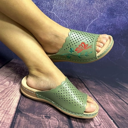 

Lolmot Slippers for Women Summer Floral Sandals Ladies Flower Embroidered Sandals Casual Footwear Roman Wedge Slippers Bow Shoes Sandals