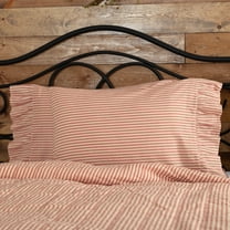 VHC Brands Sawyer Mill Ticking Striped Cotton Farmhouse Standard Bedding Accessory, Pillowcase Set 21x30, Red Country