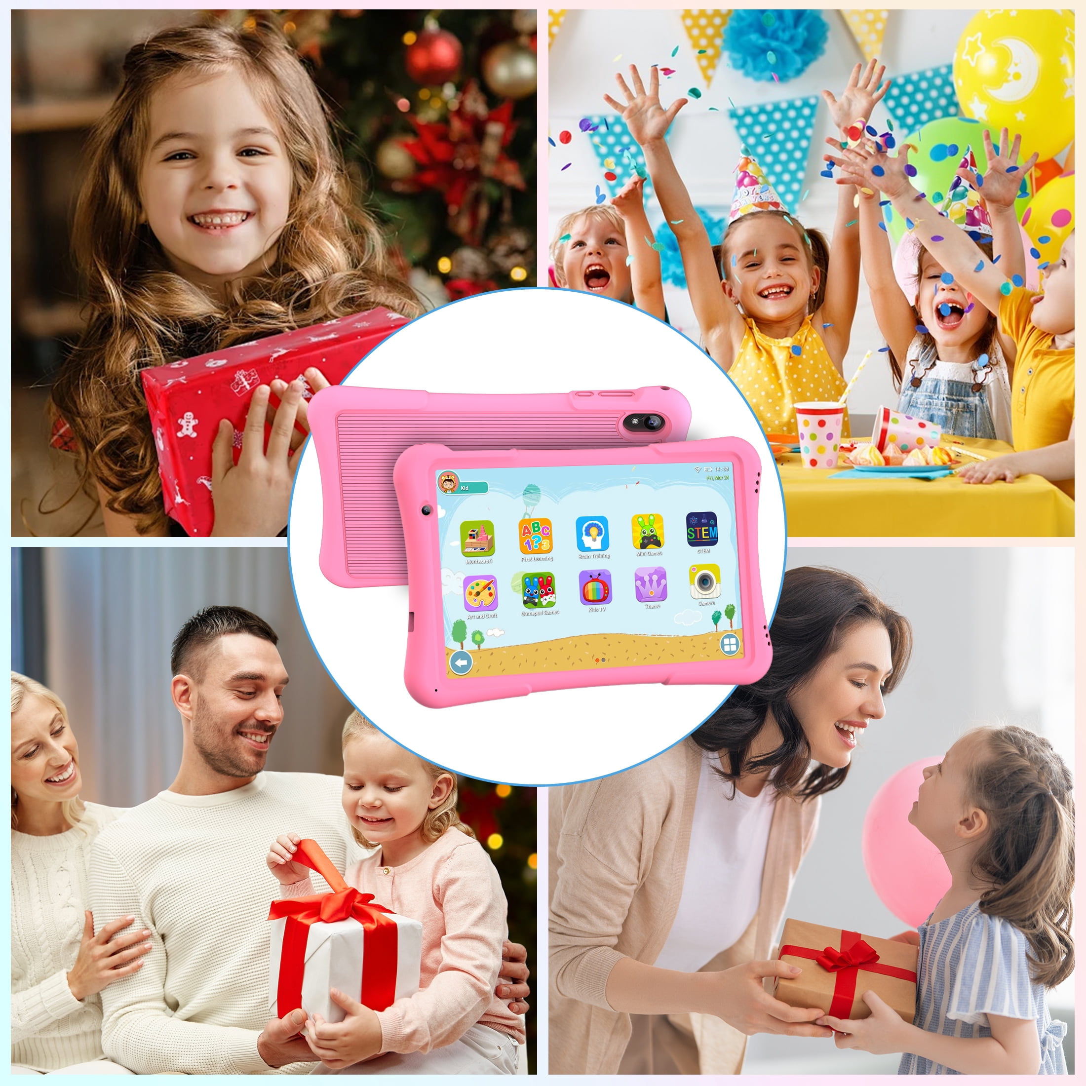 QunyiCo Kids Tablet 10 inch,Android Tablet for Kid,4GB RAM 32GB ROM,Quad Core Processor,Parental Control,1280 * 800 Resolution,6000mAh Battery,Pink