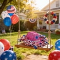thumbnail image 5 of Independence Day Patriotic Denim Hat, with Red White Blue Ribbons & Five Pointed Star Design, Perfect for 4th of July Outdoor Parties Parades Celebrations Holiday Costume Headwear, Hot Pink, 5 of 6