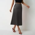 thumbnail image 4 of Wyobmus Women's Satin High Waist Maxi Skirt Elegant Hidden Side Zipper Elastic Waist Flared A Line Midi Skirts A-Dark Gray, 4 of 5