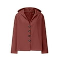 thumbnail image 4 of ABATAB Cotton Linen Shirts for Women Casual Button down Long Sleeve Hooded Pullover Tops Lightweight Breathable Loose Fit V Neck Hoodies(X-Large,Red 1), 4 of 6