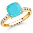 thumbnail image 2 of Gem Stone King 2.20 Ct Cushion Green Turquoise G/H Lab Grown Diamond 10K Yellow Gold Engagement Ring (Size 9), 2 of 4