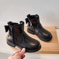 thumbnail image 2 of Viluyesy Girls Ankle Boots Cute Bow Ruffle Trim Side Zipper Non-Slip Comfortable Durable Easy On Off Dress Shoes Black Size 13.5 Little Kids, 2 of 9