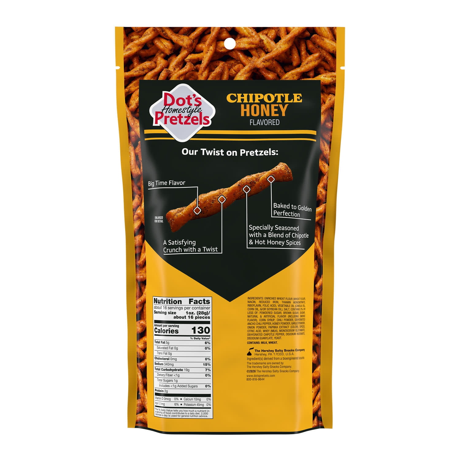 Dot's Homestyle Pretzels Chipotle Honey Flavored Seasoned Pretzel Twists, Bag 16 Oz