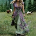 thumbnail image 4 of Lopeceal Womens Vintage Summer Dresses Floral Printed Flared Sleeve Deep V Neck Waisted Maxi Dress Bohemian Resort Style, 4 of 5