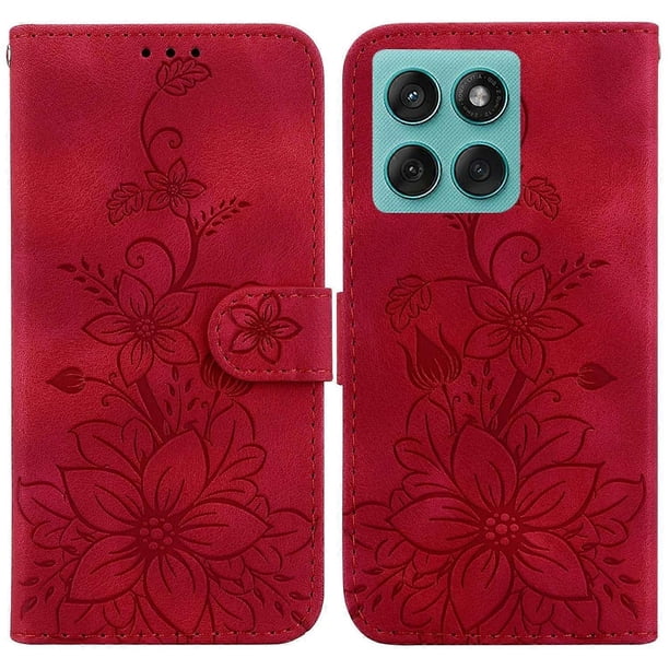 For Motorola Edge 60 5G 60 Fusion 5G Case Lily Flower Imprint Leather Phone Cover with Stand - Green