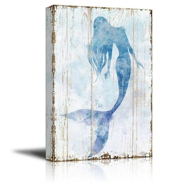 Wall26 Mermaid Picture on Vintage Background Canvas Art Wall Decor