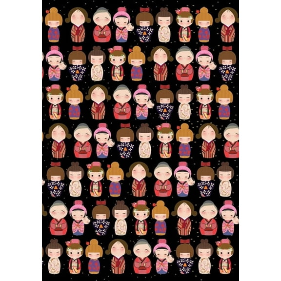 Journal Cute Kokeshi Dolls Lined Paperback Journal: Blank Notebook with Pocket, (Hardcover)