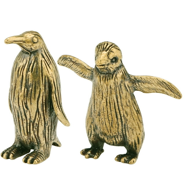 2 uds pequeño pingüino Metal adorno de pingüino Mini adorno de latón figura de pingüino de latón