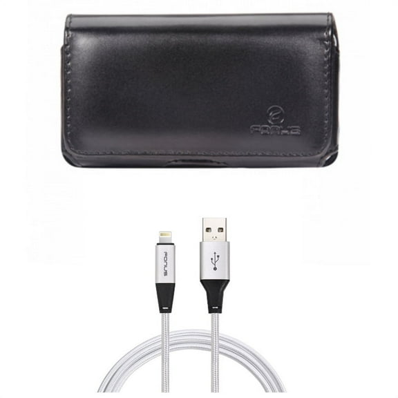 Leather Case Belt Clip w Charger Cord 6ft USB Cable for iPhone XS Max - Swivel Holster Loops Cover Pouch and Power Wire Braided Long Sync