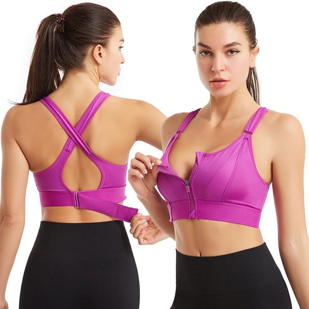 Sujetador deportivo con cremallera frontal ajustable a prueba de golpes sin aro de acero, chaleco de yoga, ropa interior de belleza cruzada para mujer
