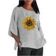 thumbnail image 1 of Moda mujer Casual manga tres cuartos cuello redondo algodón Lino impreso sólido Tops blusa Pompotops hfajkhk136618, 1 of 5