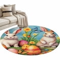 thumbnail image 2 of Easter Rabbits, Round Area Rug 3.3 FT, Non Slip Small Entryway Kitchen Mat, Easter Bunny Egg Watercolor Floral Washable Soft Circular Rug Non-Shedding Door Mat for Bathroom Playroom Kids Room, 2 of 9