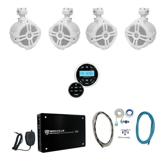 Rockville RGHR2 Marine Bluetooth Receiver Remote (4) 6.5" Wakeboards Amplifier