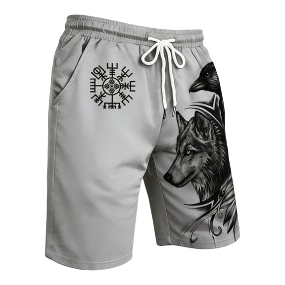 CONZONE Mens Casual Shorts Elastic Waist Drawstring Viking Shorts For Men Norse Mythology Graphic Y2K Lightweight Loose Fit Workout Gym Shorts With Pockets