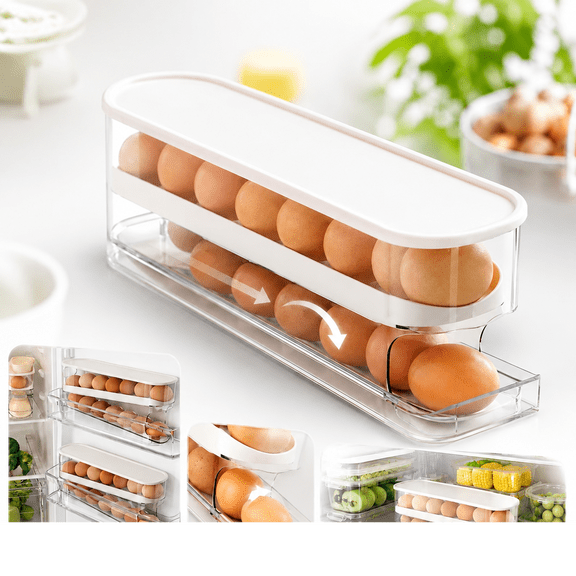 Auto Rolling Fridge Egg Organizer, Space Saving Eggs Dispenser for Refrigerator Storager, Home Egg Holder, 1 pack