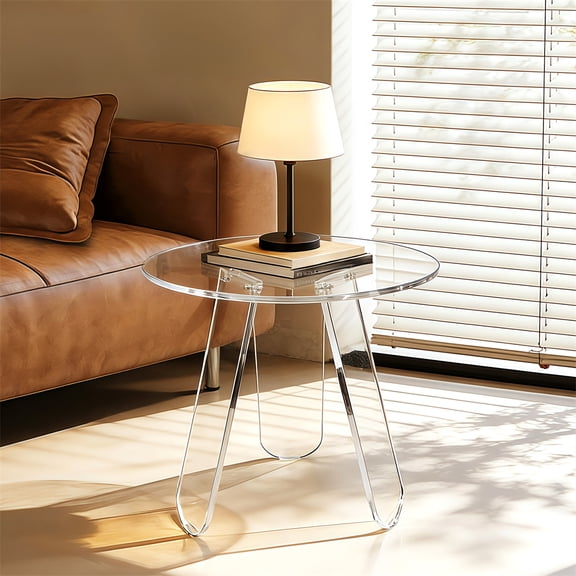 Round Acrylic End Side Table Small Bedside Table Nightstand for Living Room Bedroom,Clear Transparent,18.11x17.52 inch