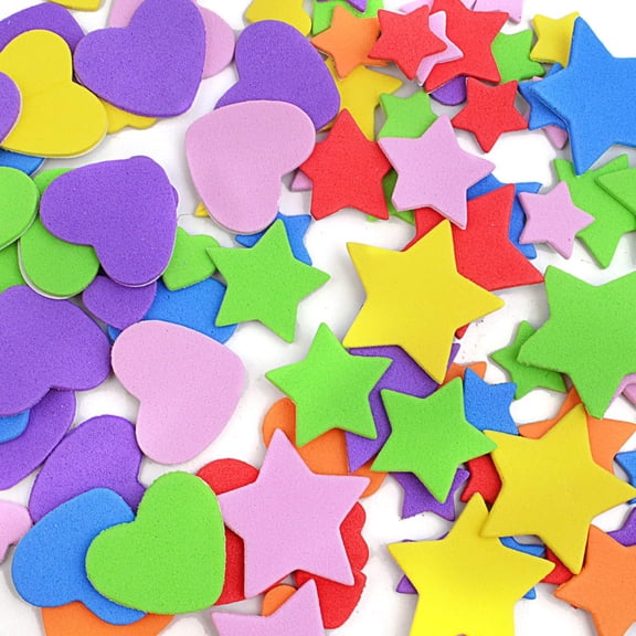 340pcs Colorful Foam Stickers Five-Pointed Star Heart Shape Self-Adhesive Backed Sponge Sticker Patches for DIY Art Crafts Scrapbooking Card Home Decoration
