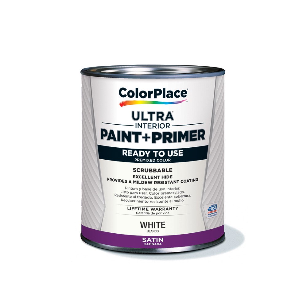 ColorPlace ULTRA Interior Paint & Primer, White, Satin, 1 Quart