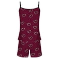 thumbnail image 3 of Agkizg Womens Silk Satin Pajama Set Two-piece Pjs Sets Plus Size Love Print Cami and Shorts Pajama Set Soft Sleepwear Loungewear Nightwear Sets Wine S, 3 of 4