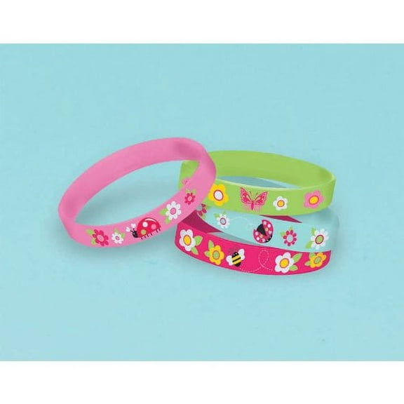 Various Garden Girl Rubber Bracelets/Favors, Assorted Colors, 4-Count