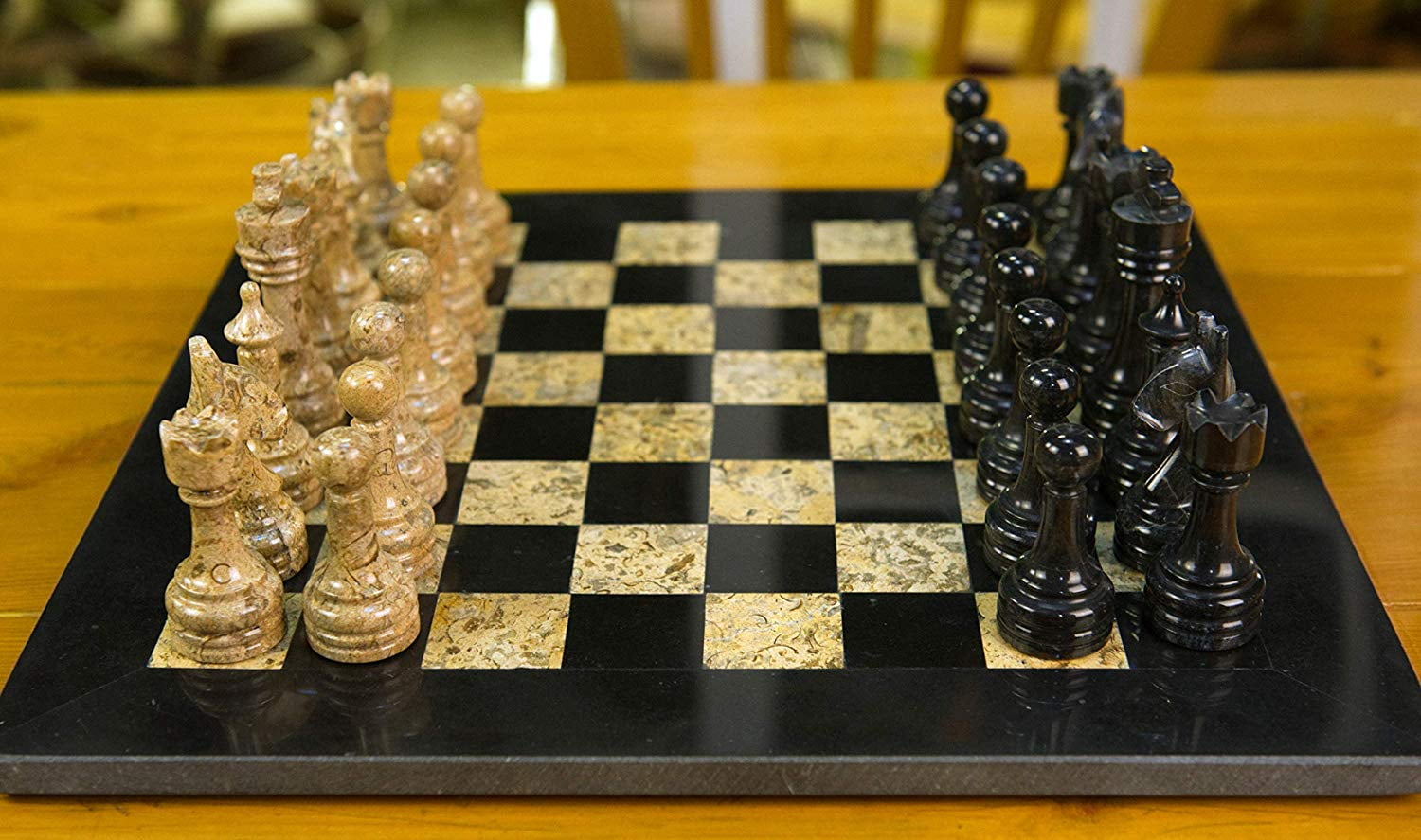 black/white 12” Chess set fossil /Marble stone Gift box Onyx Stone Handmade 