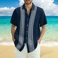 thumbnail image 2 of Lumtrix Cuban Guayabera Shirts for Men Short Sleeve Casual Button Down Hawaiian Shirt Band Collar Beach Camp Mexican Shirt Navy XL, 2 of 4