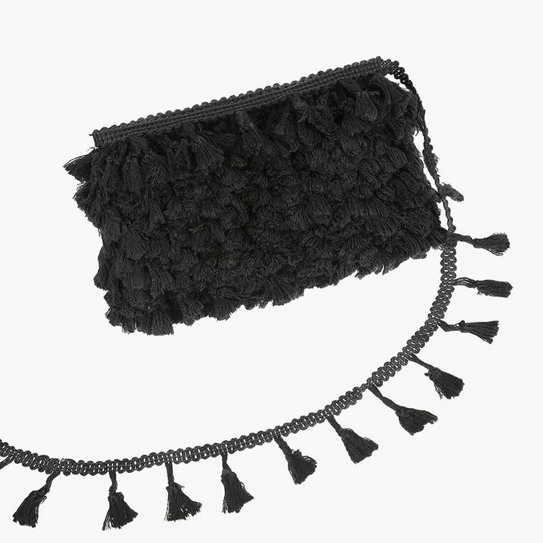 Cotton Tassel Fringe Trim, Lace Trim Ribbon Trimming for Sewing Crafts,  Clothing, Bedding, Curtains and More,Black