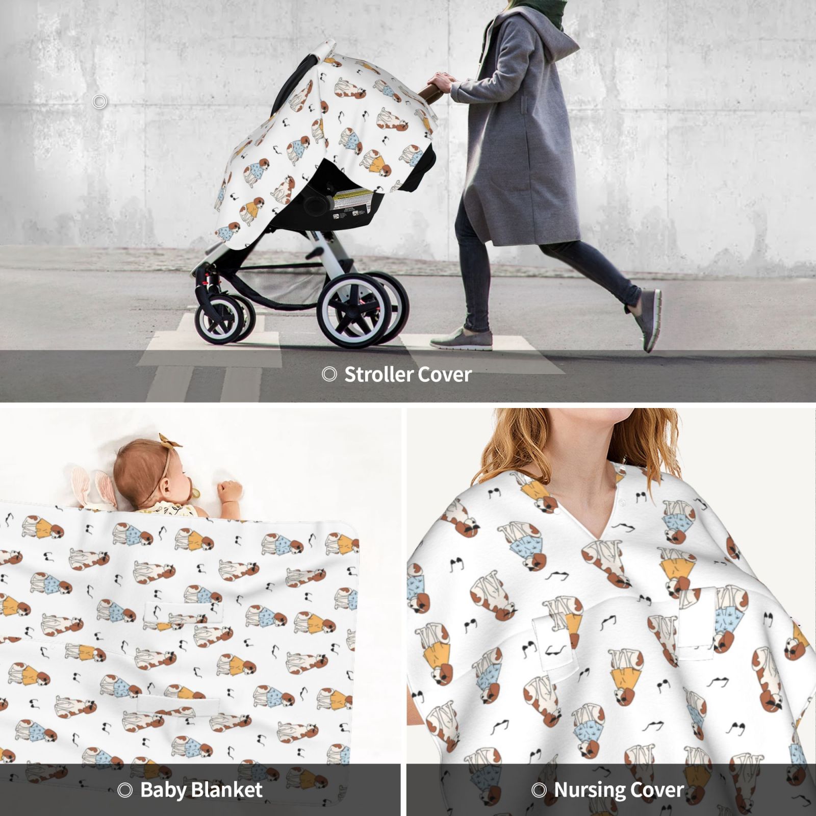 Car Seat Cover Baby - Cute Glasses Dog Breathable Infant Car Seat Cover for Baby Carseat, Lightweight Comfort Baby Essentials Must Haves Newborn Stuff for Girl Boy