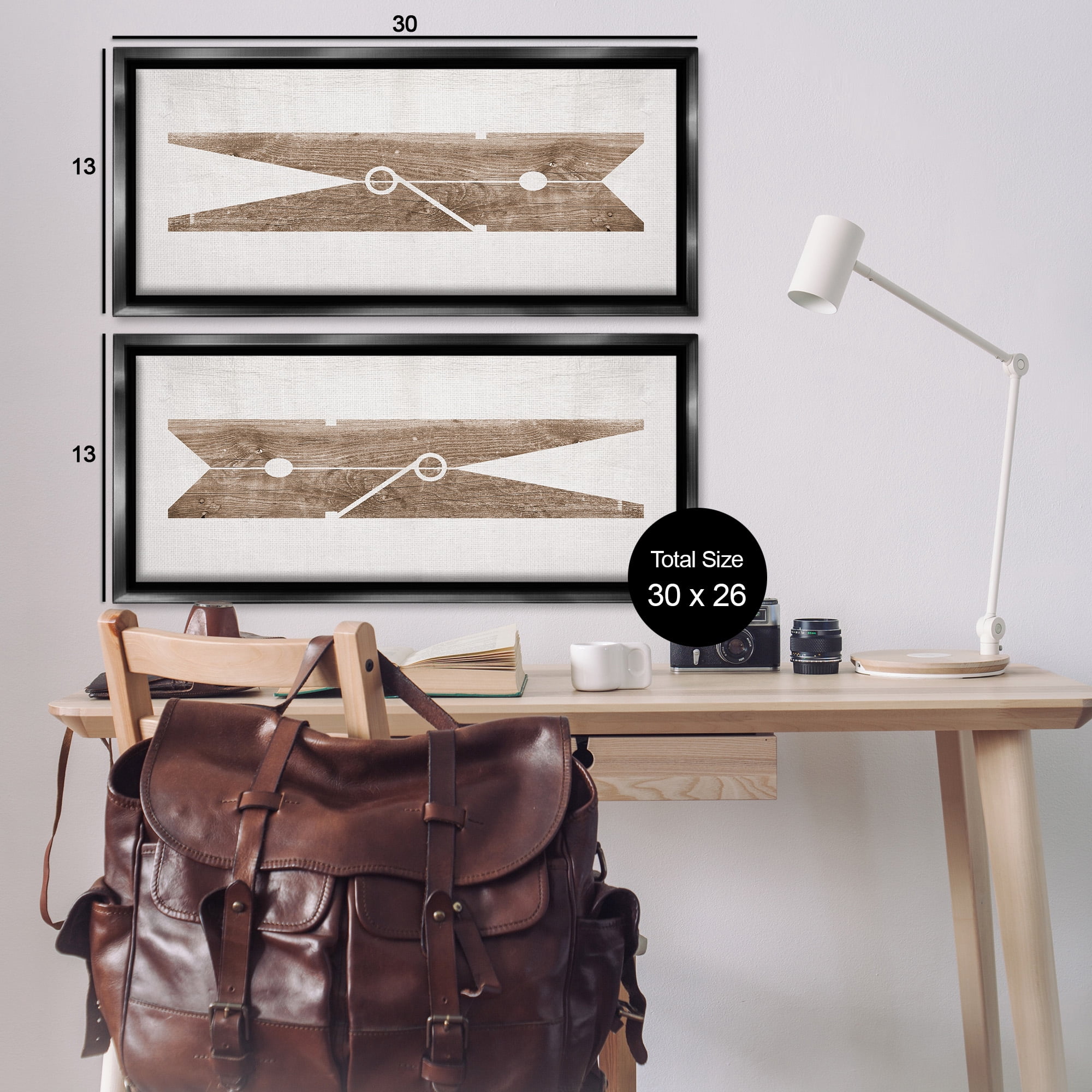 Stupell Industries Minimal Laundry Clothespins Abstract Painting Black Floater Framed Canvas Art Print Wall Art, 31 x 14, Set of 2