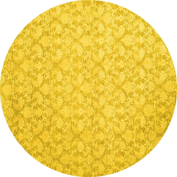 Ahgly Company Machine Washable Indoor Round Abstract Yellow Contemporary Area Rugs, 6' Round