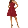 thumbnail image 2 of INSPIRE CHIC Women's Dress Bow One Shoulder Strapless A-Line Flared Party Dress with Pockets L Red, 2 of 6