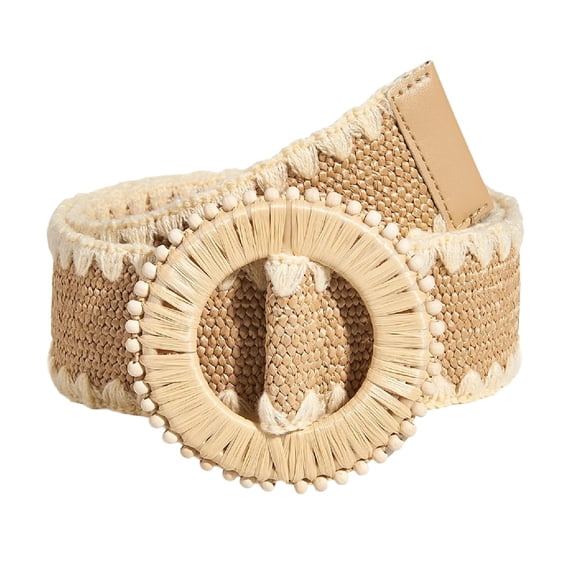 SWSMCLT Women's Braided Belt Fashion Boho Web Belts Raffia Travel Casual Thick Loops Regular Fit Summer Beach Rattan Straw Weave Woven Webbed Apricot3 X-Small-Large
