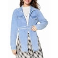 thumbnail image 3 of Female'S Fashion Lace Up Denim Jacket Long Sleeve Open Front Vintage Short Jean Coat Casual Streetwear Light Blue M, 3 of 9