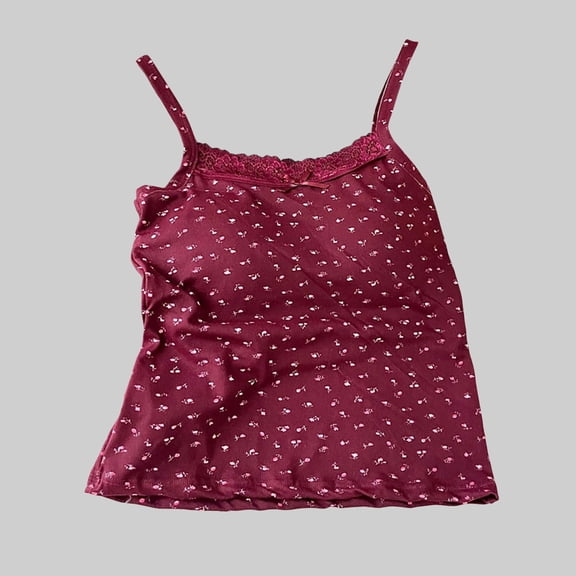 PInxai Cute Tops for Women Lace Square Neck Spaghetti Straps Loose Tank Tops Casual Printed Camisole Tops with Built in Bras