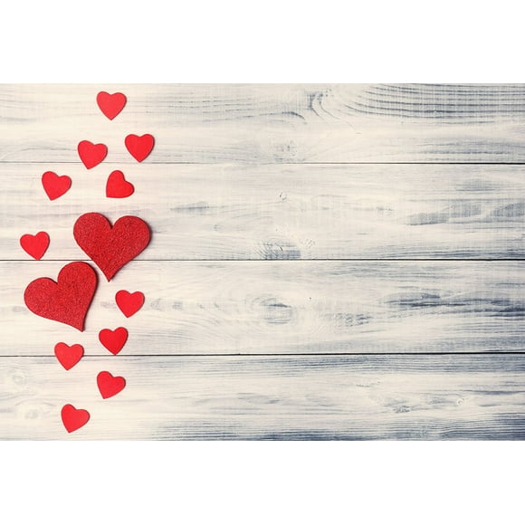 GreenDecor 7x5ft Valentine's Day Wood Photo Backdrops Red Hearts Photography Studio Background Props