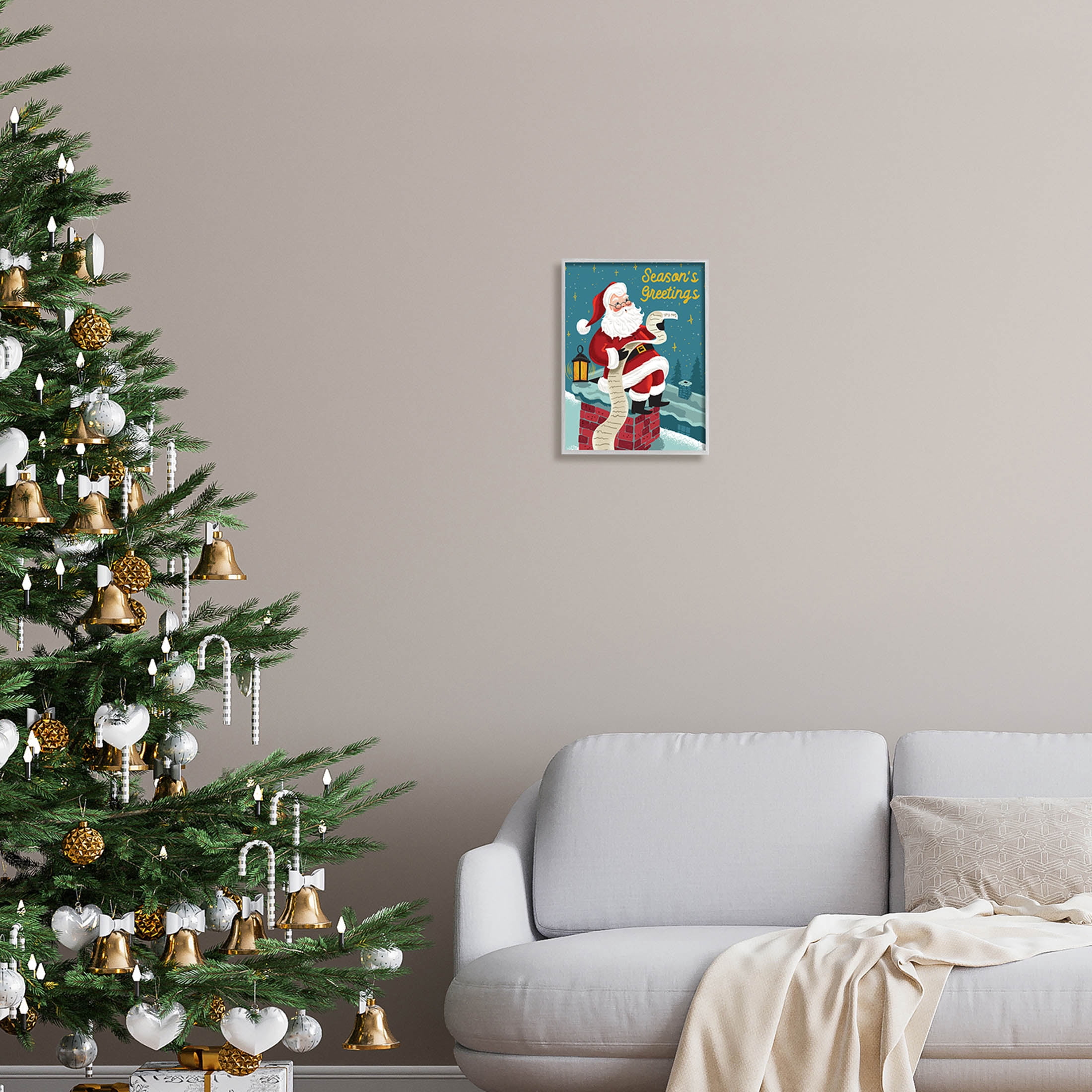 Season's Greetings Santa's List Chimney Holiday Graphic Art Gray Framed Art Print Wall Art