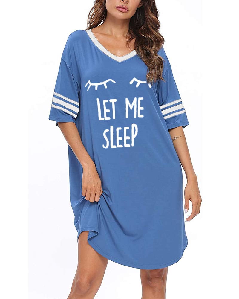 Sherrylily Sleep Shirts for Women Modal Nightshirts V Neck Loose ...
