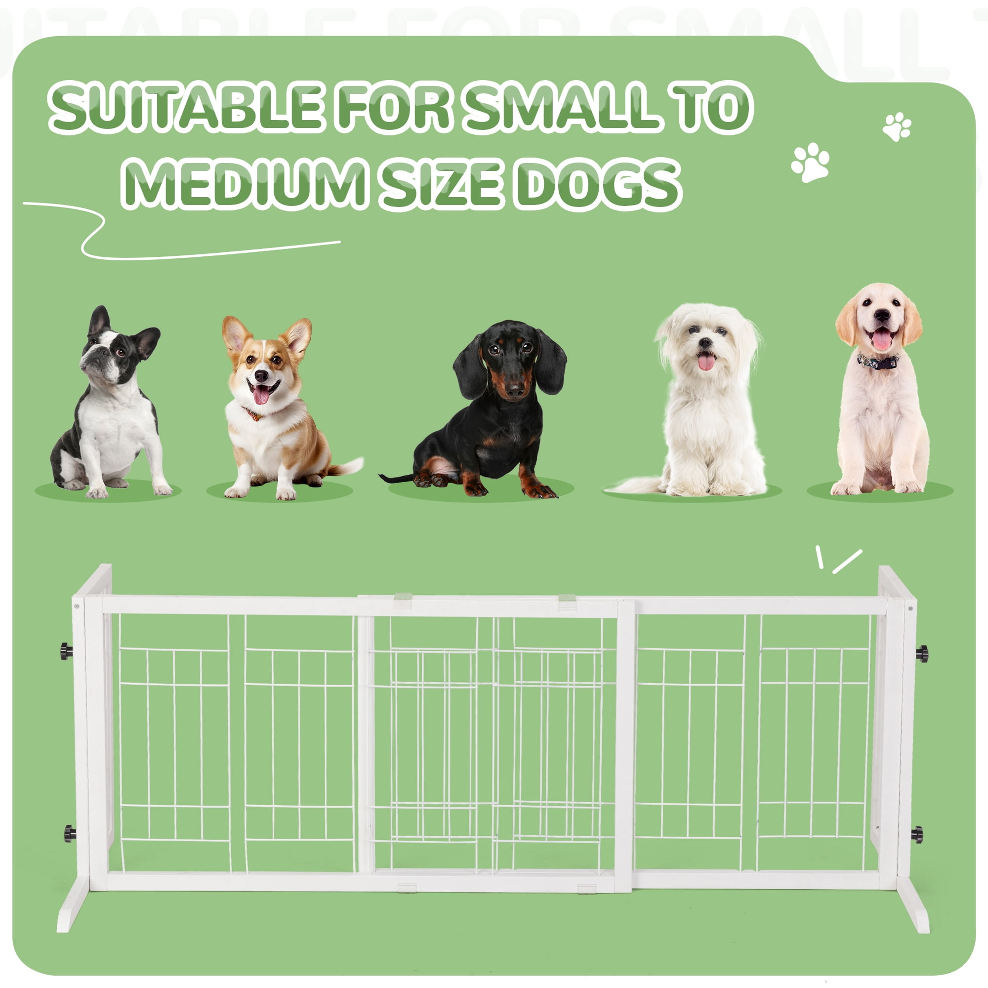 Coziwow Freestanding Wood Pet Gate, 38"-71" Sturdy Solid Wood Dog Gate for The House, Doorway, Stairs, Pet Puppy Safety Fence, White