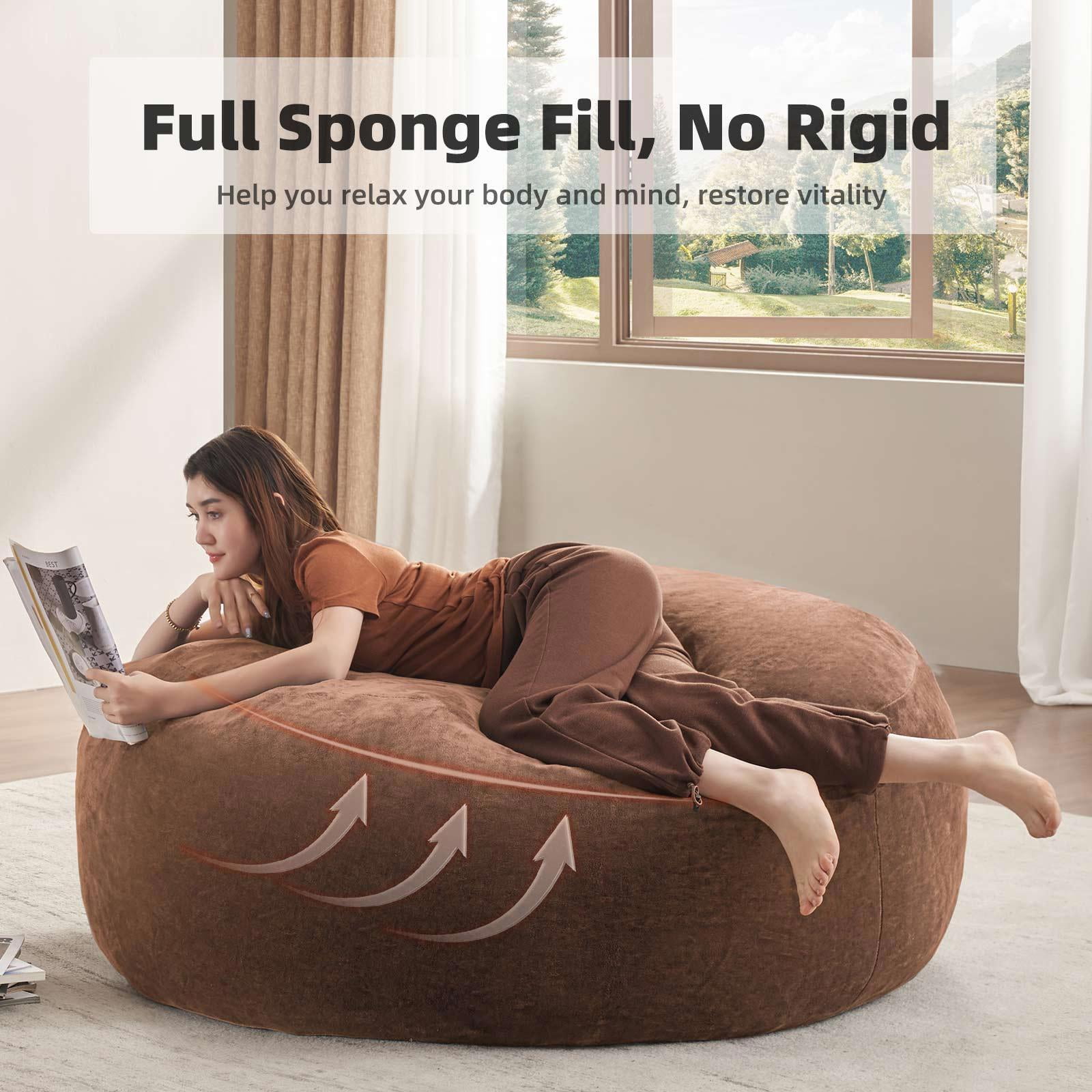 Hommoo 5FT Bean Bag Chair, Memory Foam Filling Soft Sofa with Flannel Cover, Round Sofa for Living Room, Bedroom, College Dorm, Coffee