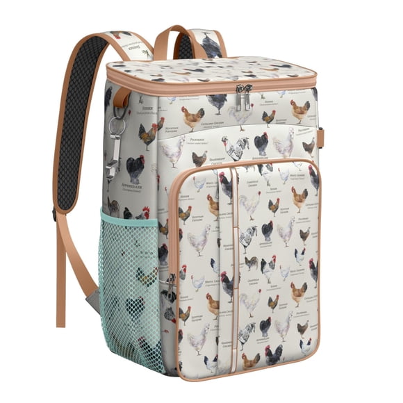 Sac à Dos Glacière Rétro Poule et Poule Dessin Animé, Design Rustique Ferme Sac Isotherme, Sac à Dos Déjeuner Étanche pour Amateurs de Plein Air et Voyages