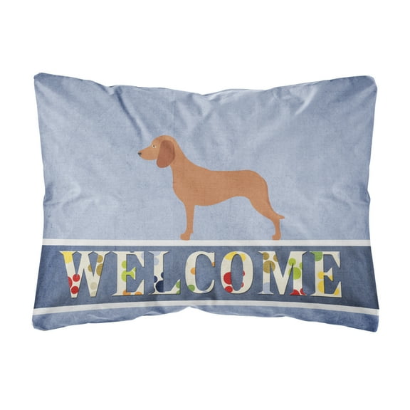 Carolines Treasures BB8285PW1216 Bavarian Mountian Hound Welcome Canvas Fabric Decorative Pillow, Blue, 12H x16W,