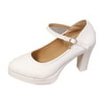 thumbnail image 2 of HaiMao Women's Closed Toe Ankle Buckle Strap Chunky Block Heel Mary Jane Shoes Vintage Round Toe Mary Jane Dress Pumps White 7(39), 2 of 9