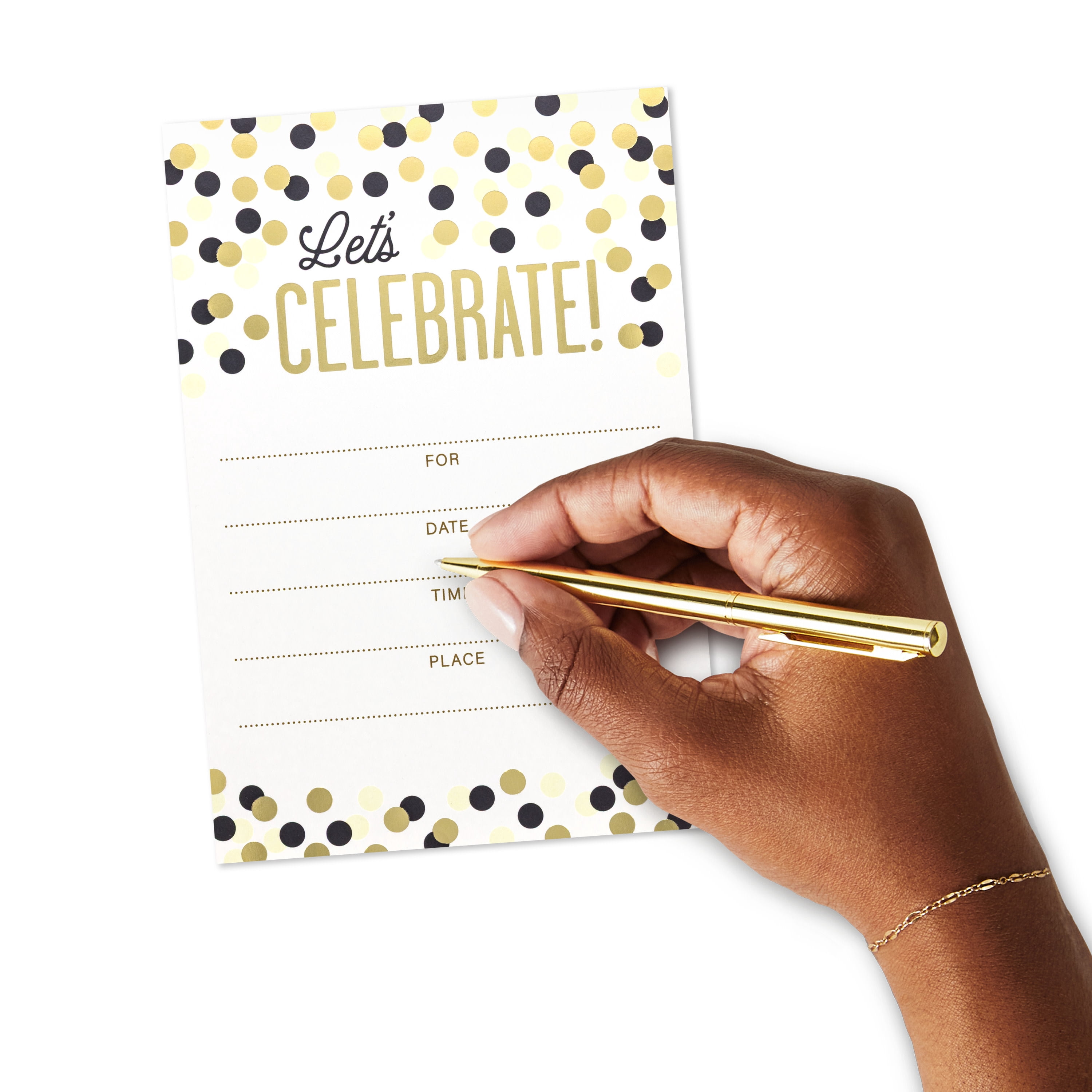 Hallmark Fill-in-the-Blank Party Invitations (Let's Celebrate Gold Dots), Pack of 20